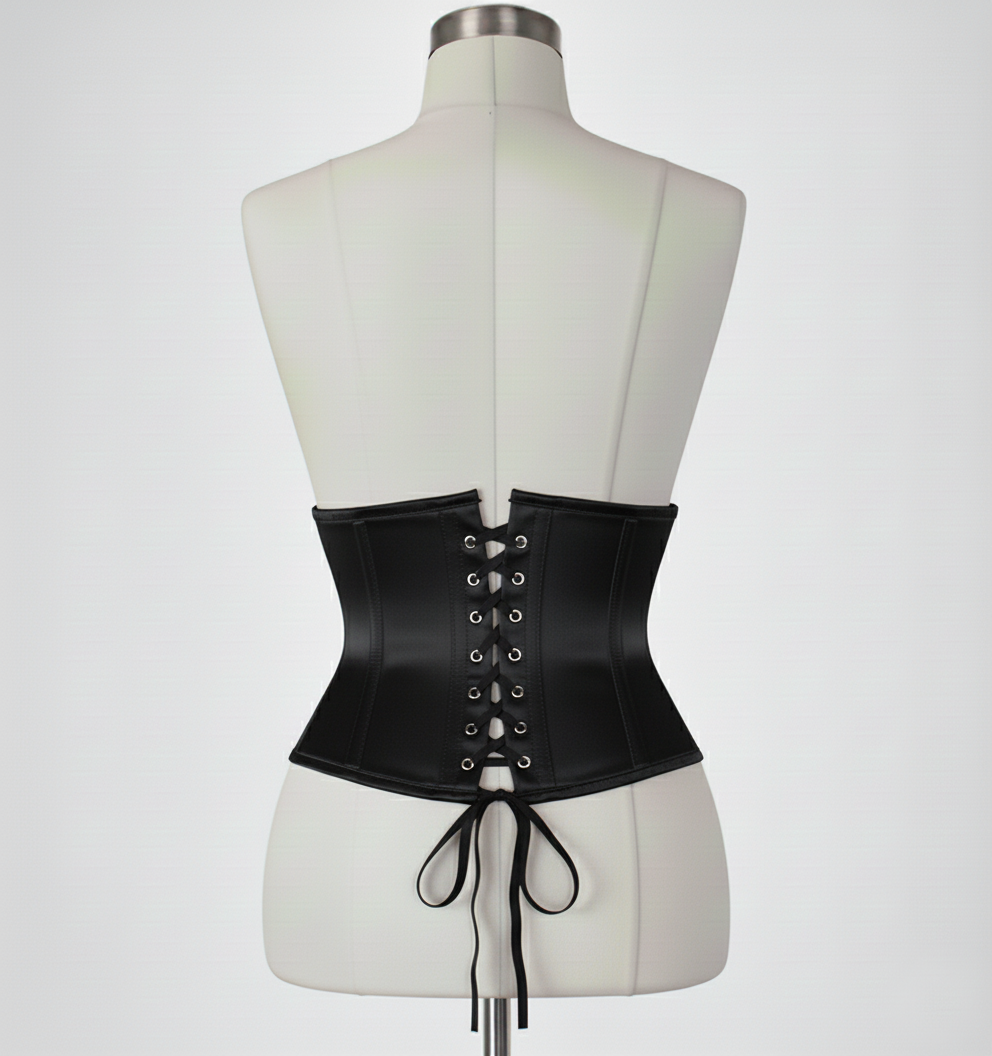 Waist Cincher Corset Hourglass Curve Waspie Corsete Corseting Black Satin CE-1612