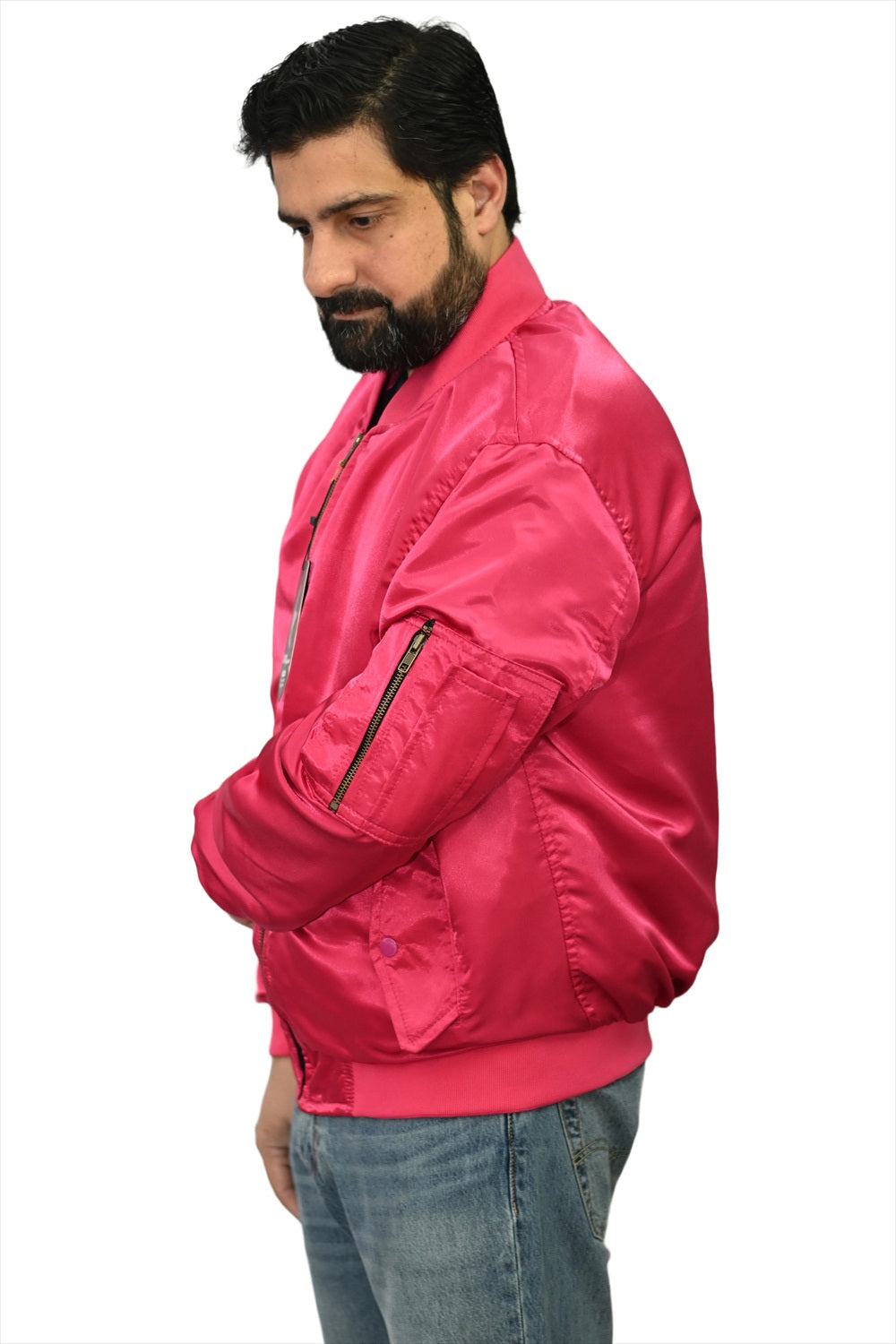 Letterman College Varsity Bomber Satin Jackets Quality Jacket Sports Wear Hot Pink 