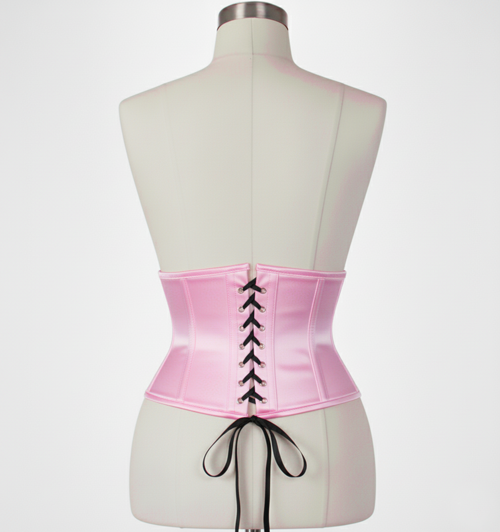 Waist Cincher Corset Hourglass Curve Waspie Corsete Corseting Pink Satin CE-1617